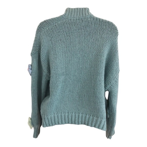 Blue Crochet embroidered blue white pink rosebuds open‎ front oversized cardigan - Picture 11 of 17